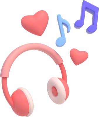 3D Headphones and Music Notes